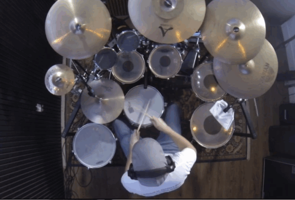 Recording drums - top view of the studio setup